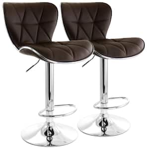 34 in. Brown Diamond Tufted High Back Faux Leather Adjustable Bar Stool with Chrome Base (Set of 2)