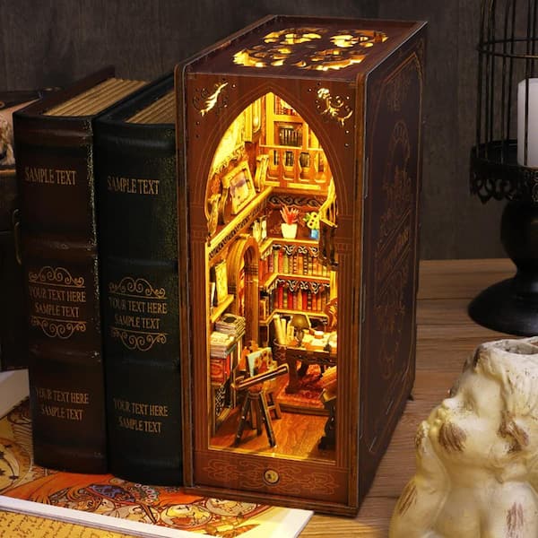 3D Wooden Puzzle Bookends, DIY Book Nook Kit, Magic Book House Model  Building Kit Insert Decor with Sensor Light