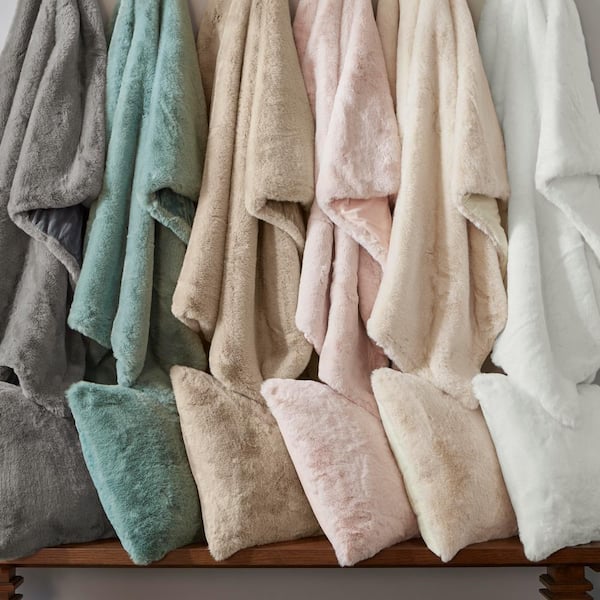 Piper Dark Gray Faux Rabbit Fur Throw Blanket