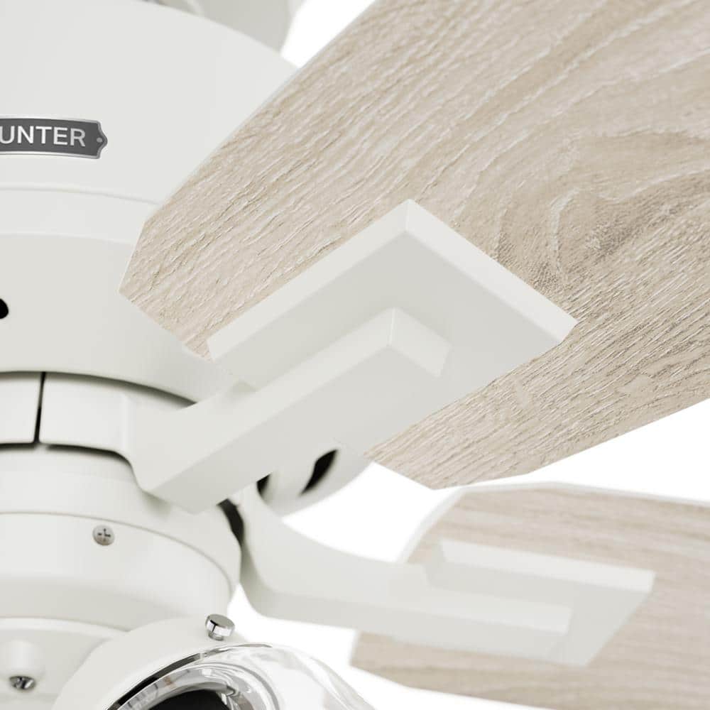 Matte White 44" Ceiling Fan with Light Oak Blades and Remote