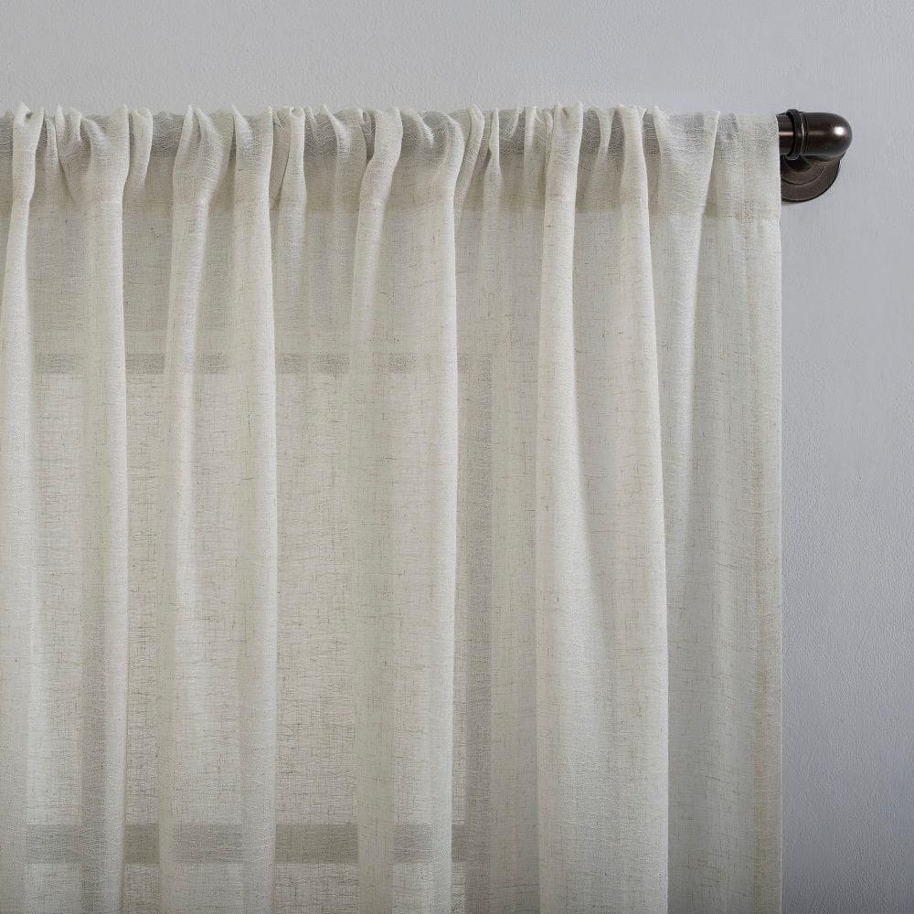 Ecru Sheer Linen Polyester Rod Pocket Curtain Panel