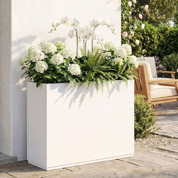 TUYOHW Tall 26 Inch Metal Planter Box-White Rectangle Outdoor Plant Pot  RW-WXX-HP-129