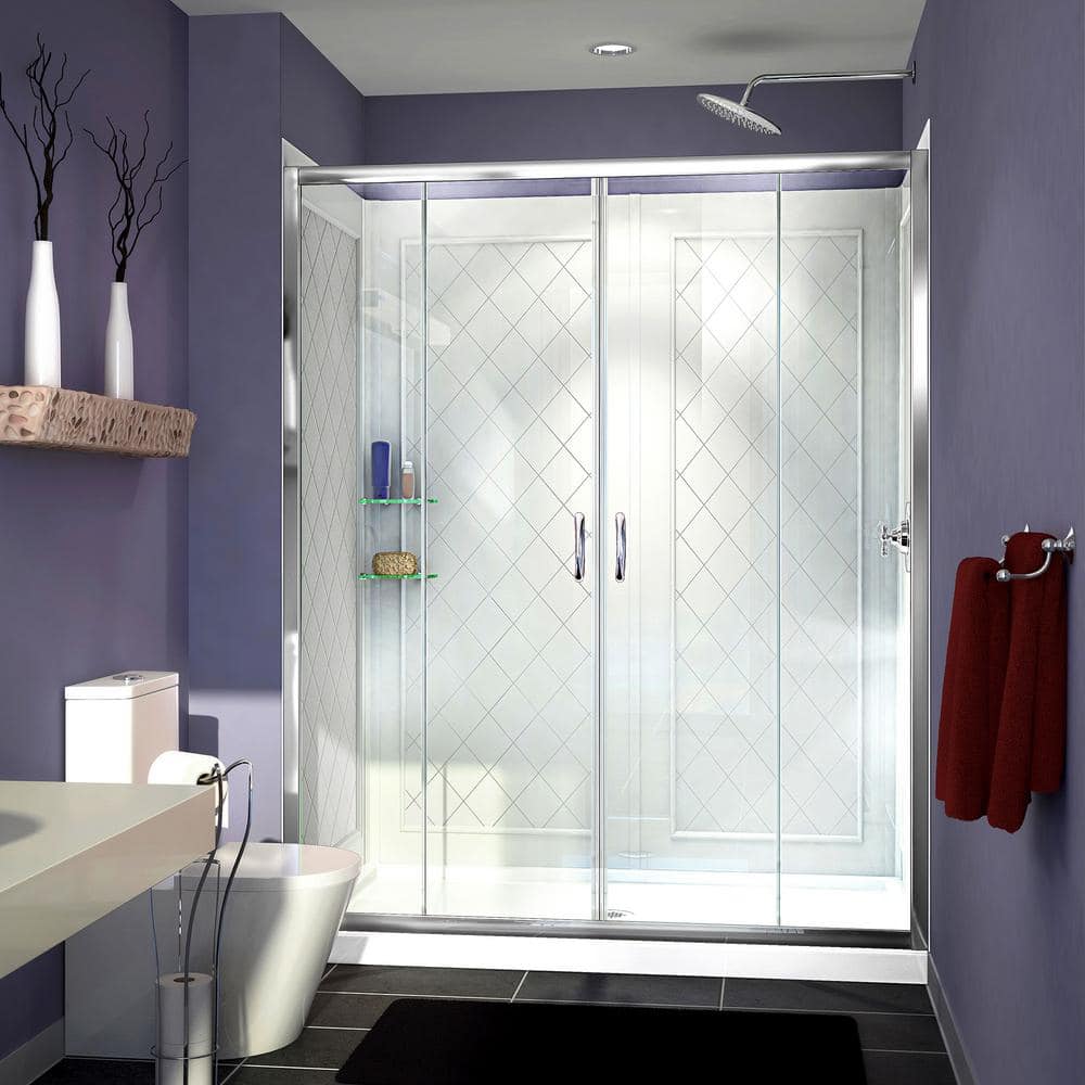 Visions 60" x 36" Frameless Clear Glass Sliding Shower Kit