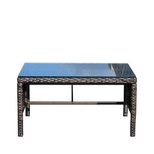 30.75 in. L x 17.5 in. W x 15 in. H Brown Outdoor PE Rattan Waterproof Tempered Glass Exquisite Coffee Table