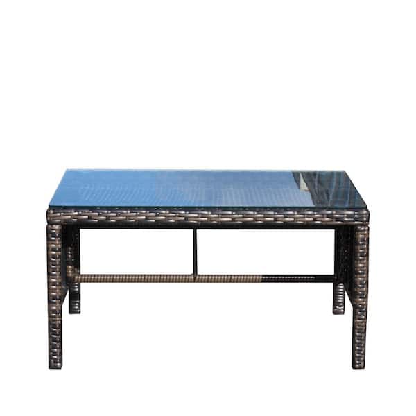 Tunearary 30.75 in. L x 17.5 in. W x 15 in. H Brown Outdoor PE Rattan Waterproof Tempered Glass Exquisite Coffee Table