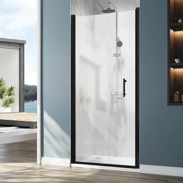 WELLFOR 30 in. W x 72 in. H Frameless Glass Shower Doors Clear Glass in Matte Black