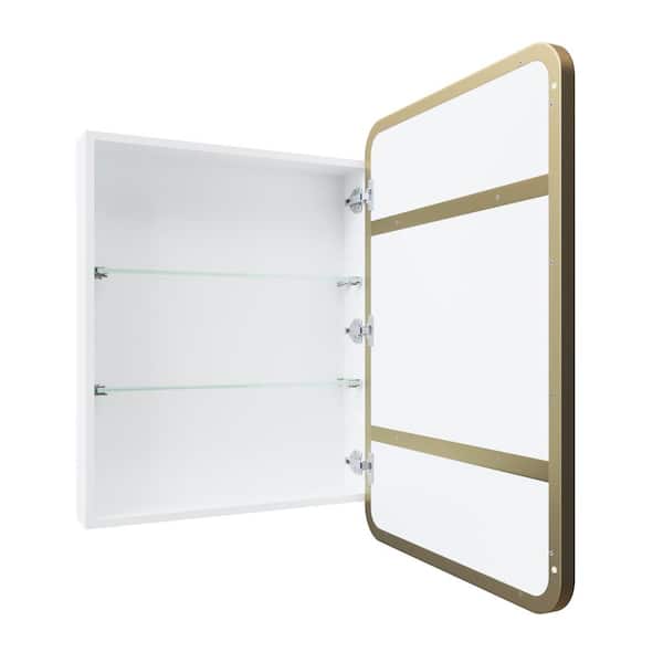 Glass Warehouse Calla 22 in. W x 32 in. H x 5 in. D Recessed Medicine Cabinet in Satin Brass with Mirror