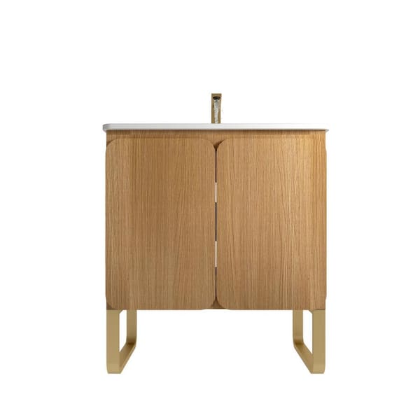 29.9 in. W x 18.3 in. D x 33.5 in. H Single Sink Freestanding Bath Vanity in Light Oak with White Ceramic Top