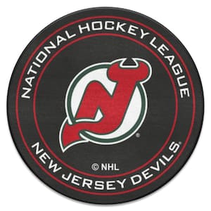 NHL Retro New Jersey Devils Black 2 ft. Round Hockey Puck Area Rug