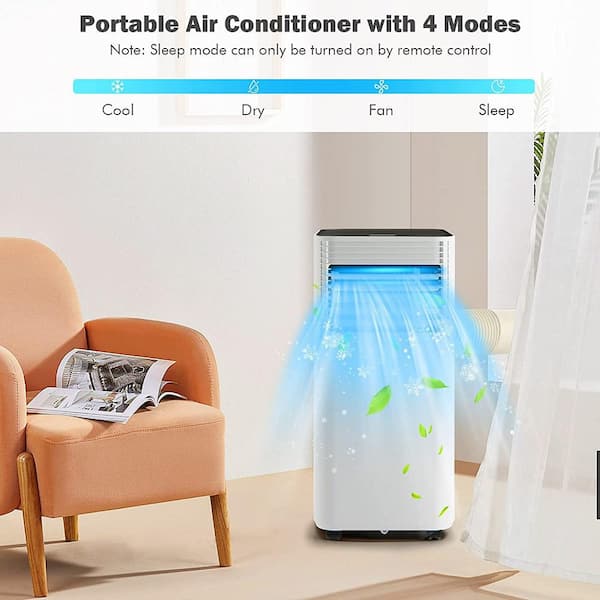 7,000 (DOE) BTU Portable Air Conditioner Cools 350 Sq. Ft. with Dehumidifier, Fan and Remote Control in Casters Black