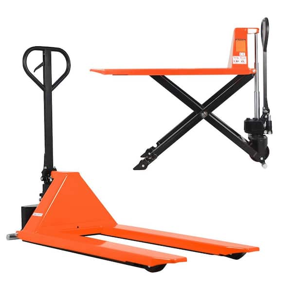 (2-Pack) Orange 45 x 21 in. Fork 2,200 lbs. Scissor Hand Pallet Jack 31.5 in. High Lift Warehouse Pallet Truck