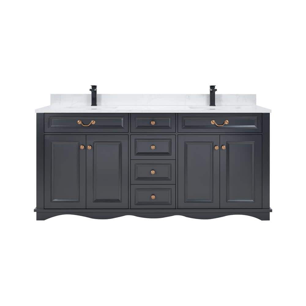 French Contemporary 72 in. Freestanding Tricorn Black Bath Vanity with White Artificial Stone Top Assembled Bath Vanity price history on PriceWatchPro