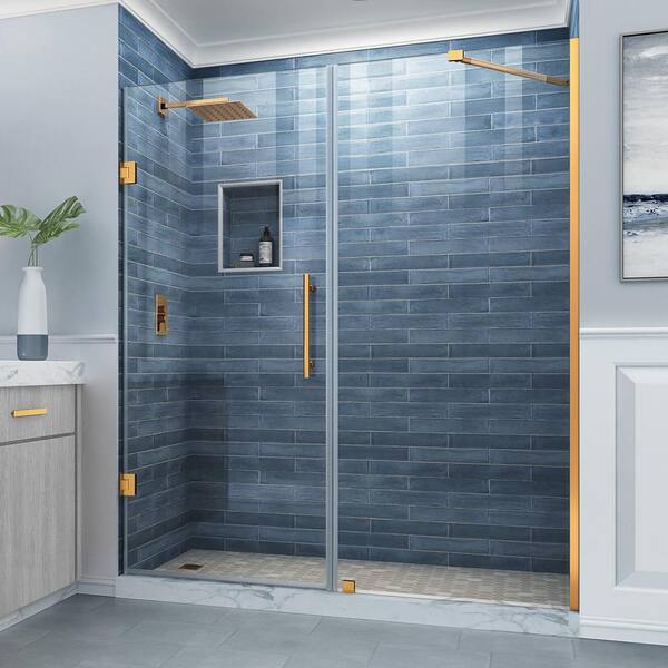 Aston Belmore 66.25 - 67.25 in. W x 72 in. H Frameless Hinged Shower Door in Brushed Gold