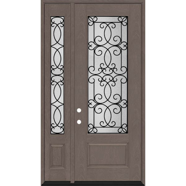 Steves & Sons Regency 53 in. x 96 in. 3/4Lite Georgian Decorative Glass RHIS Ashwood Mahogany Fiberglass Prehung Front Door 14in.SL
