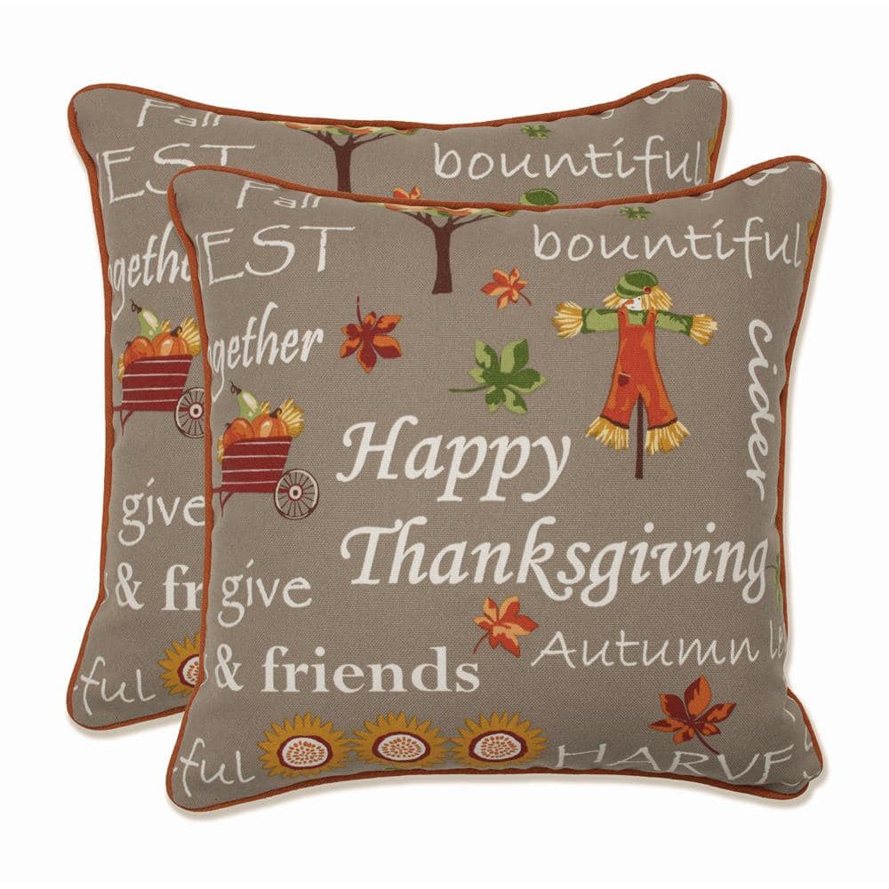 Autumn Harvest Gray and Orange Square Throw Pillow Set