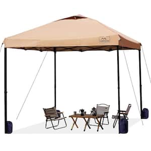 Khaki 10 ft. x 10 ft. Pop Up Commercial Canopy Tent Waterproof with Adjustable Legs, Air Vent, Carry Bag, Sandbags