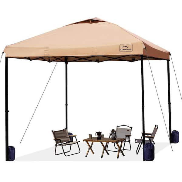 Unbranded Khaki 10 ft. x 10 ft. Pop Up Commercial Canopy Tent Waterproof with Adjustable Legs, Air Vent, Carry Bag, Sandbags