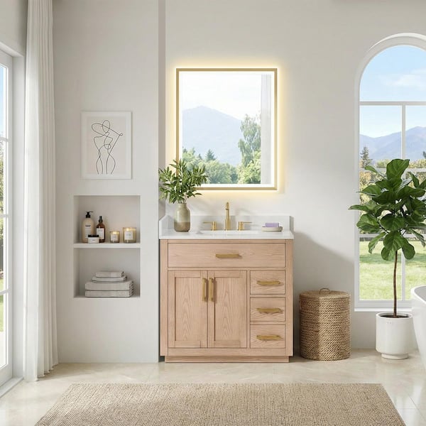 Altair Gavino 36 in. Single Freestanding Natural Ash Bath Vanity