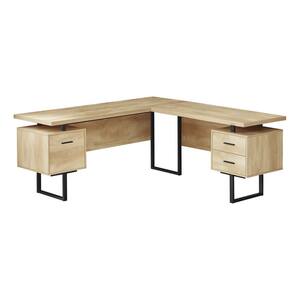 71 in. L x 71 in. W Natural Wood-Look Black L-Shaped Computer Desk Corner 3-Storage Drawers Reversible