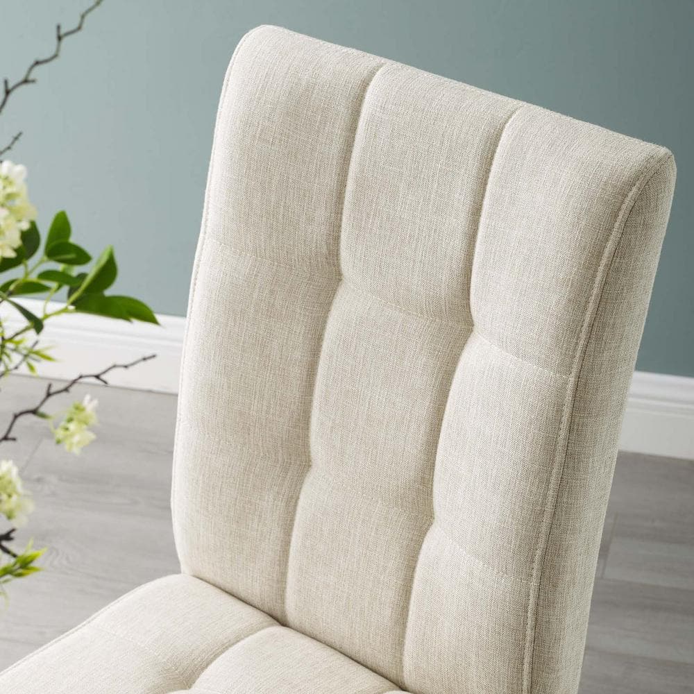 Beige Biscuit Tufted Upholstered Parsons Side Chair with Wood Legs