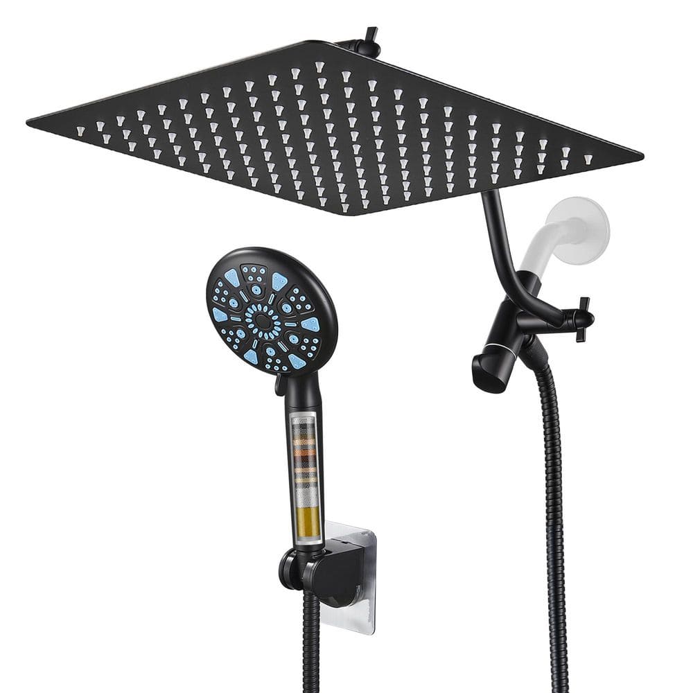 Rain full 9-spray Wall mounted 12 in. Dual Shower Head, Handheld Shower Head Filtration 2.5 GPM Shower Faucet in Black price history on PriceWatchPro