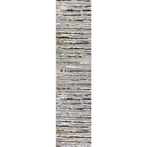 Batten Modern Stripe Gray/Black 2 ft. x 8 ft. Runner Rug