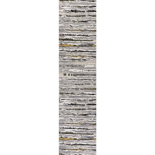 JONATHAN Y Batten Modern Stripe Gray/Black 2 ft. x 8 ft. Runner Rug