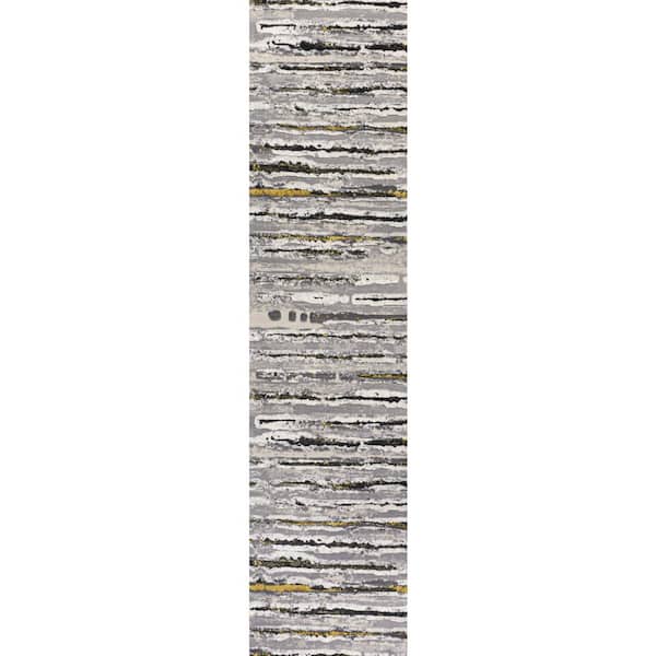 Batten Modern Stripe Gray/Black 2 ft. x 8 ft. Runner Rug
