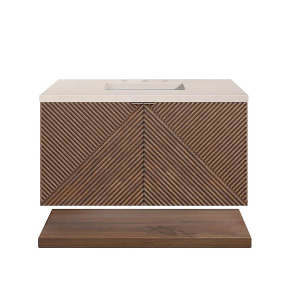 Marcello 36.0 in. W x 23.5 in. D x 37.2 in. H Bathroom Vanity in Chestnut with Eternal Marfil Quartz Top