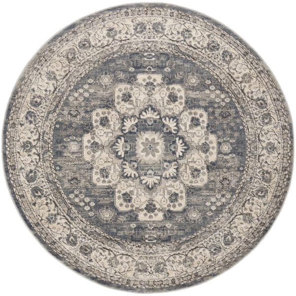 Quarry Grey/Ivory 4 ft. Round x 4 ft. Center medallion Transitional Round Area Rug