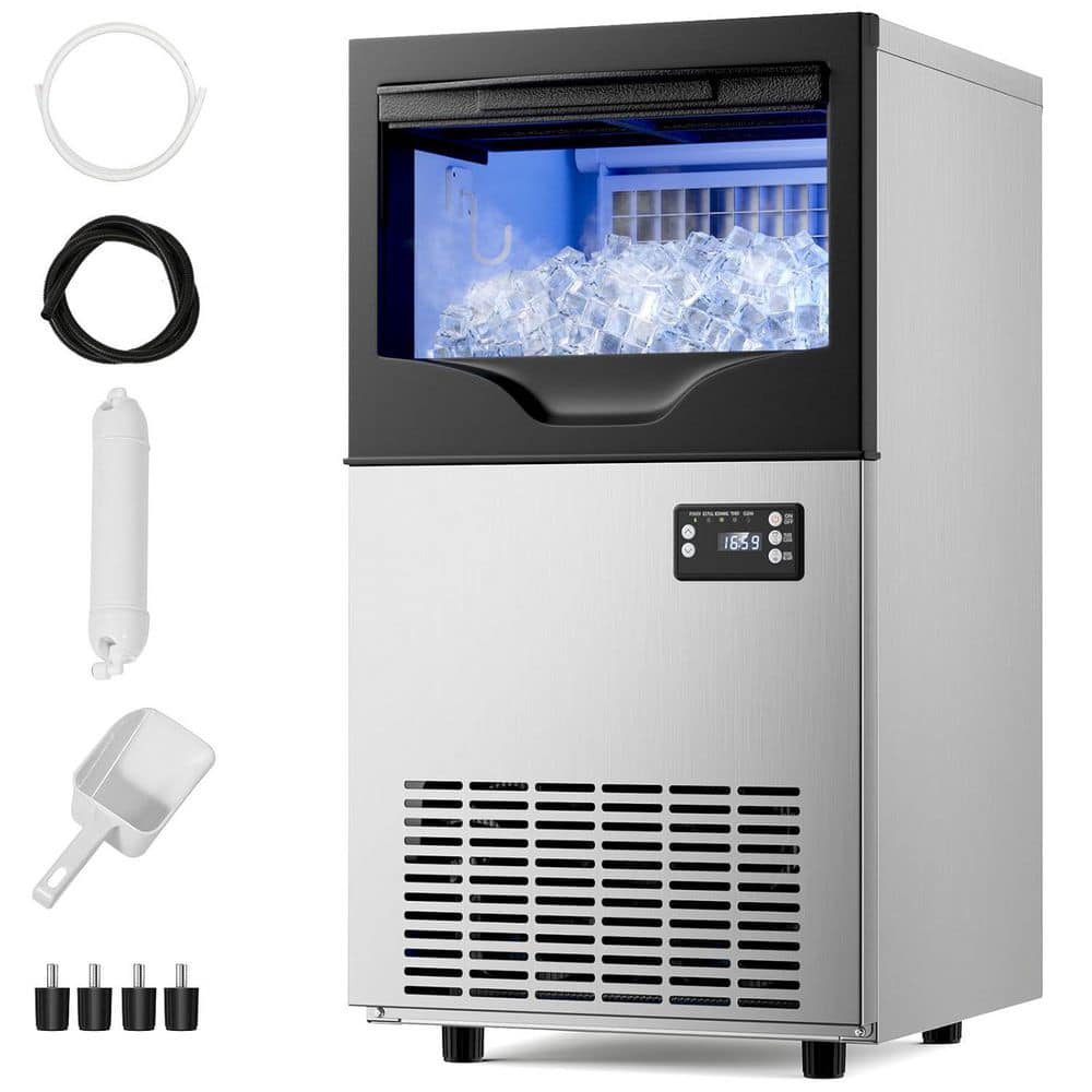 15 in. 100 lb. Full Cube Ice Commercial Freestanding Ice Maker in Stainless Steel with Auto-Clean and Timer
