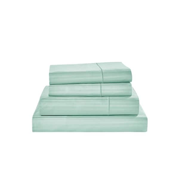 Kathy Ireland Damask Stripe 4-Piece Granite Green Cotton Full Sheet Set