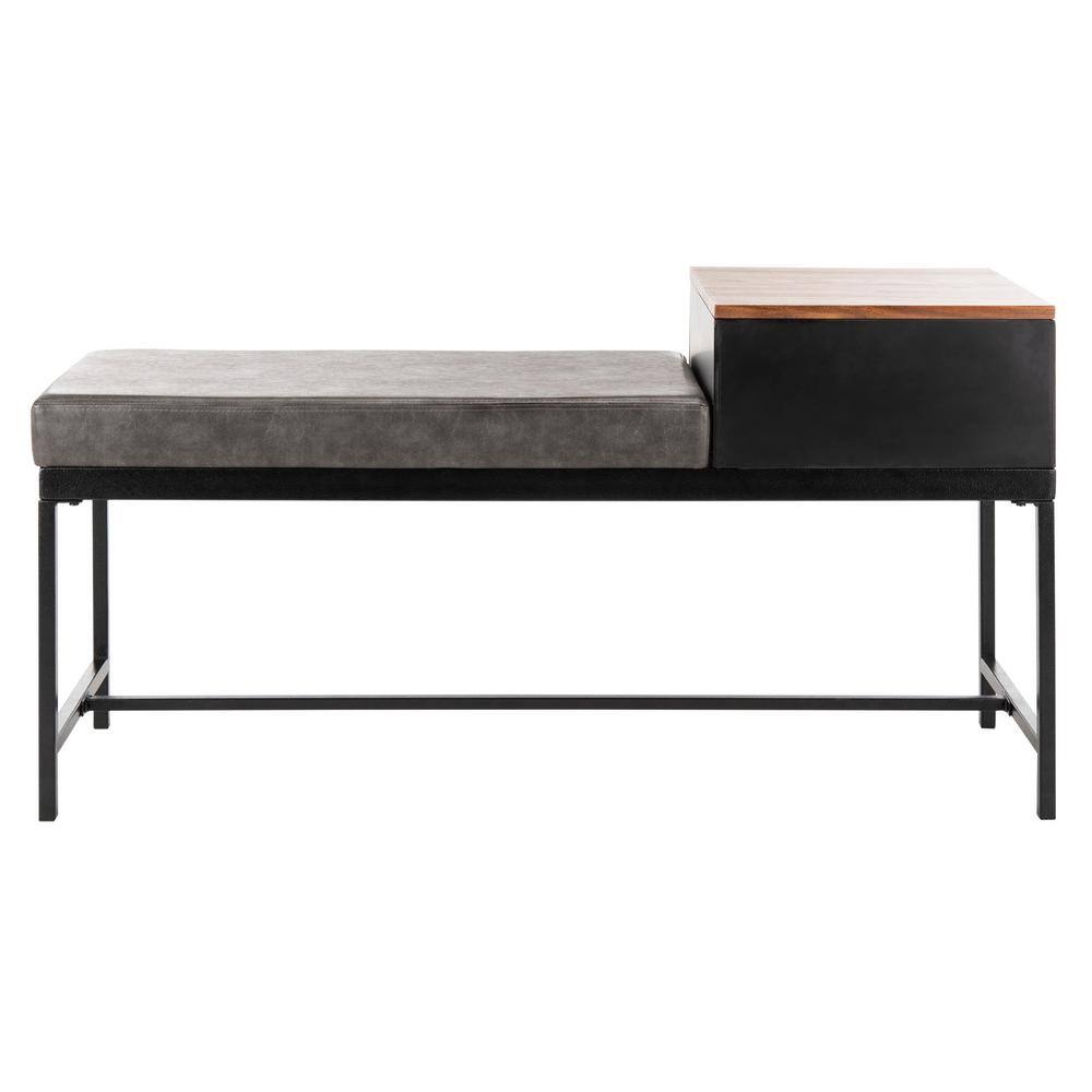 Maruka Light Brown and Black Wood Storage Bench