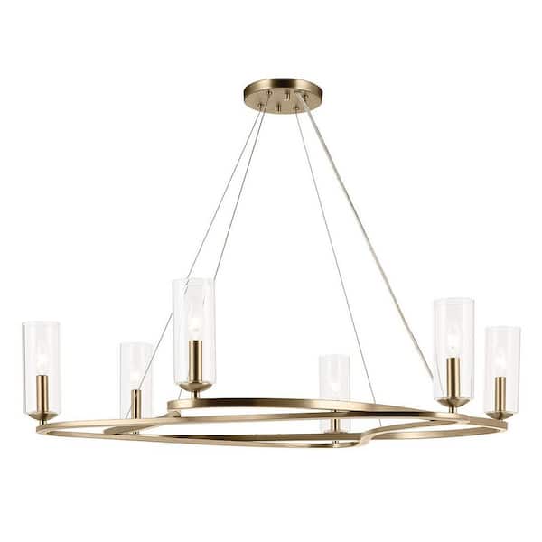 Harpin 37.75 in 6-Light Champagne Bronze Soft Modern Dining Room Chandelier with Clear Glass