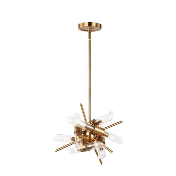 Generation Lighting Quorra 12-Light Burnished Brass Chandelier with Clear Fluted Glass Shade