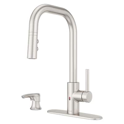 eZanna Single-Handle Touchless Kitchen Faucet with Deckplate and Soap Dispenser in Spot Defense Stainless Steel