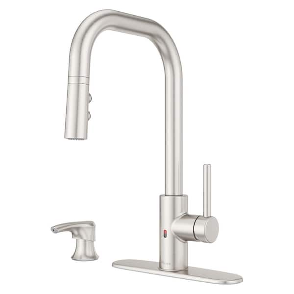 Pfister Zanna Single-Handle Touchless Kitchen Faucet with Deckplate and Soap Dispenser in Spot Defense Stainless Steel