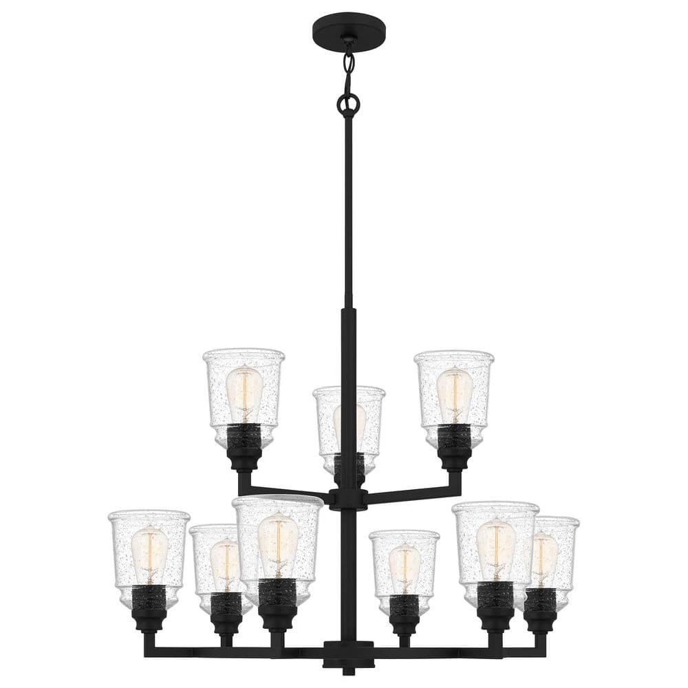 McIntire Matte Black 9-Light Chandelier with Clear Seedy Glass