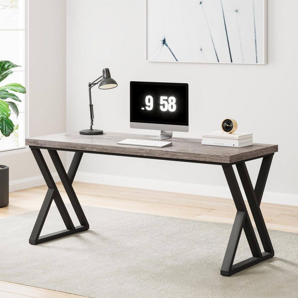 55 in. Rectangular Gray Wood Computer Desk Writing Table with Metal Legs for Home Office and Writing price history on PriceWatchPro