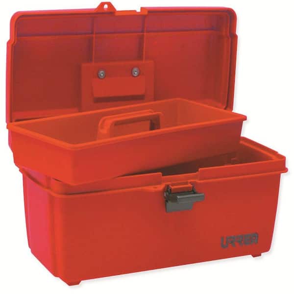 URREA 14 in. Plastic Red Tool Box with Metal Clasps