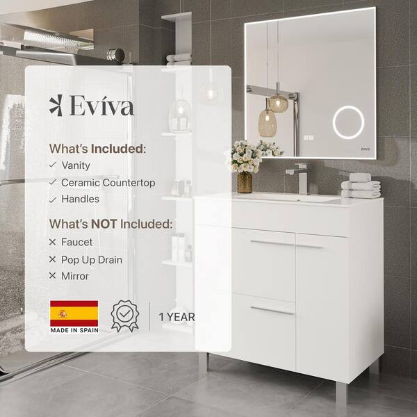 Eviva Cup 24 in. W x 18 in. D x 34 in. H Bath Vanity in Wenge (Dark Brown) with White Ceramic Top with White Sink