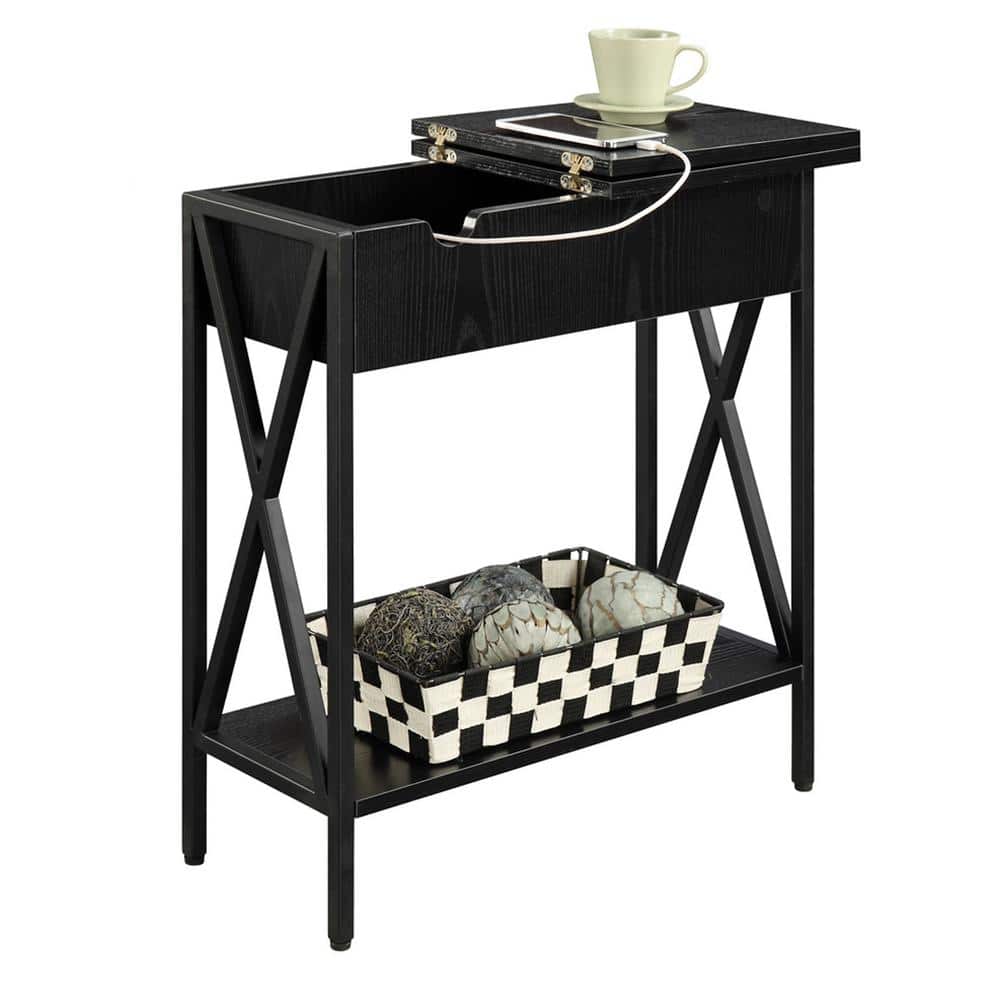 Tucson Black Wood and Metal Flip-Top End Table with Charging Station