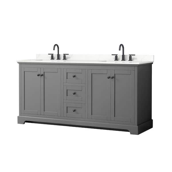 Wyndham Collection Avery 72 in. W x 22 in. D x 35 in. H Double Bath Vanity in Dark Gray with Giotto Quartz Top