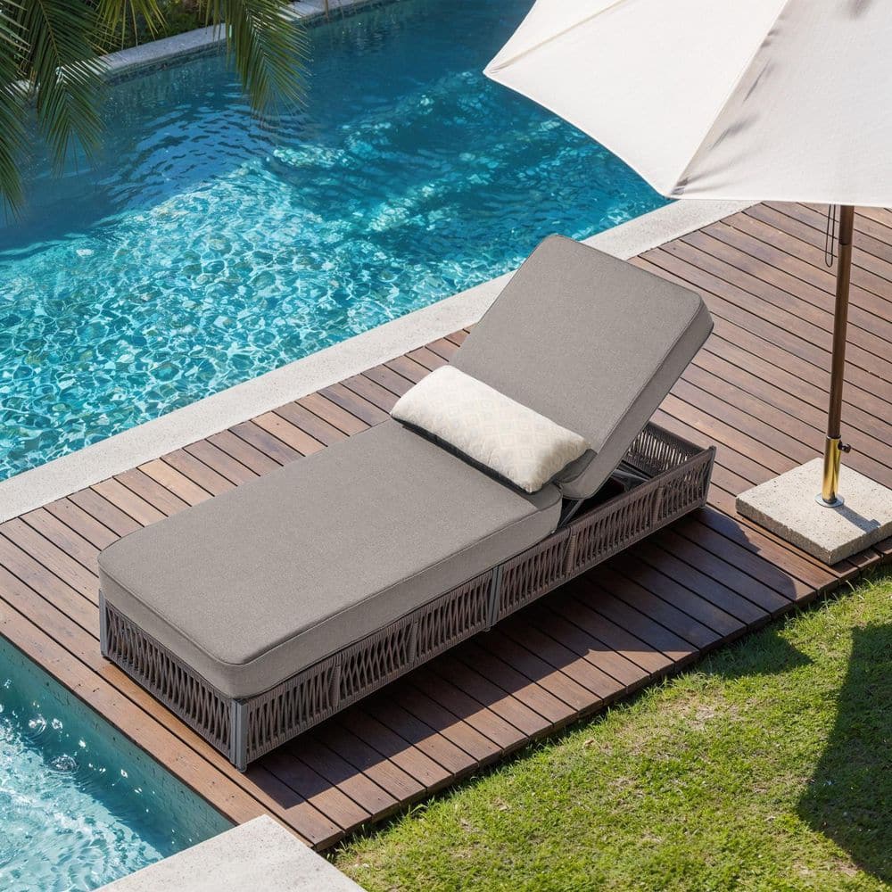 Rotavia Brown 1-Piece Wicker Outdoor Chaise Lounge Patio Lounge Recliner with Adjustable Backrest with Gray Cushions price history on PriceWatchPro