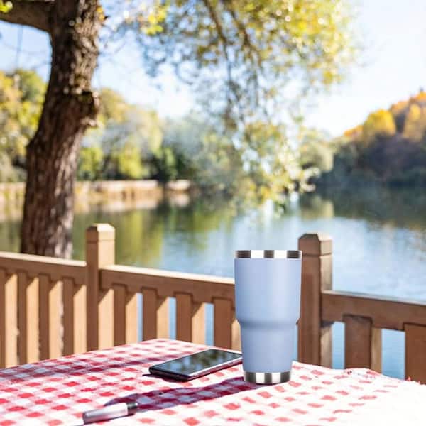 Wudkey 1-Pack 30 oz. Blue Stainless Steel Tumbler with Lid and Straw, Double Wall Vacuum Insulated for Cold and Hot Drink