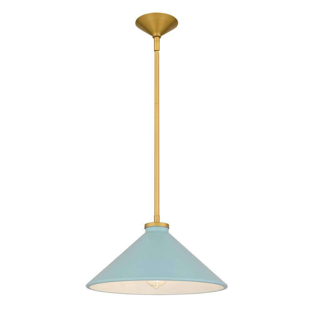 Bradbury 100-Watt 1 Light Brushed Gold Pendant Light with Light Blue Metal Shade price history on PriceWatchPro