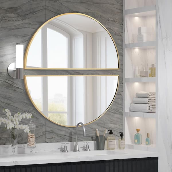 Hochwertiges 20 in. W x 40 in. H Half Circle Gold Aluminum Alloy Framed Decorative Wall Mirror (2-Pieces)