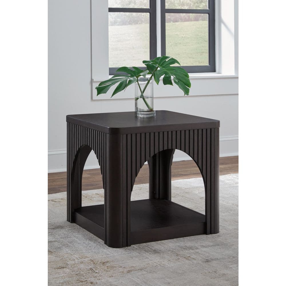 Noir Oak Latticework Modern Accent Table