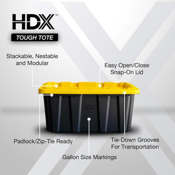 17 Gal. Tough Storage Tote in Black with Yellow Lid
