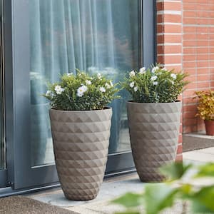 19.75 in. H Oversized Eco-Friendly PE Sand Beige Faux Ceramic Textured Tall Pot Planter (2-Pack)